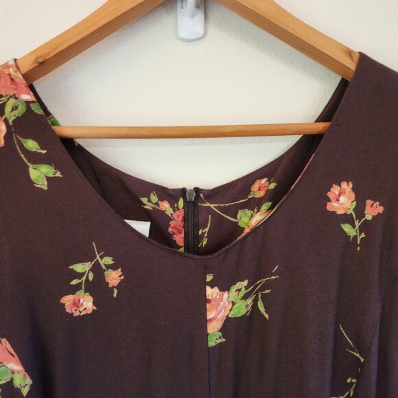 Vintage Laura Ashley Brown Pink Roses Midi/Maxi Slvless Dress Women 14 Cottage - Picture 4 of 12